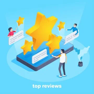 Isometric vector image on a blue background, men and women send messages with Stock Illustration