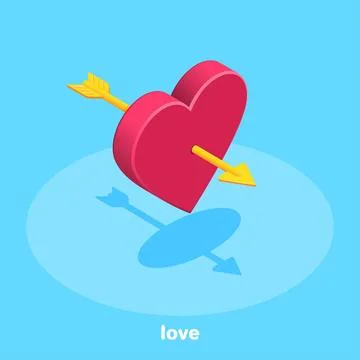 Isometric vector image on a blue background, icon heart with an arrow, a symb Stock Illustration