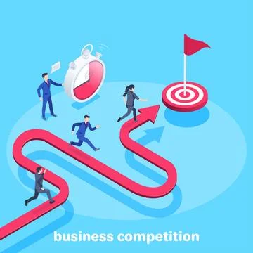 Isometric vector image on a blue background, a man and a woman in business su Stock Illustration