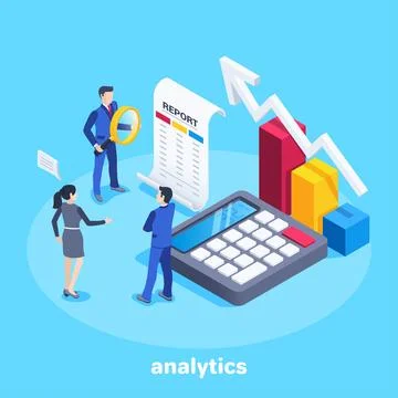 Isometric vector image on a blue background, a man and a woman in business cl Stock Illustration