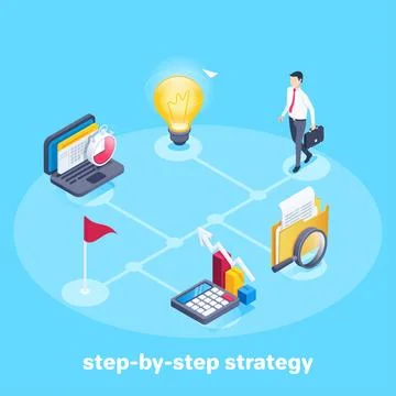 Isometric vector image on a blue background, a man in a business suit with a  Stock Illustration