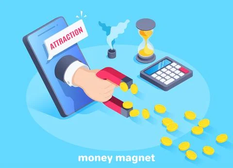 Isometric vector image on a blue background, from the screen of a smartphone, Stock Illustration