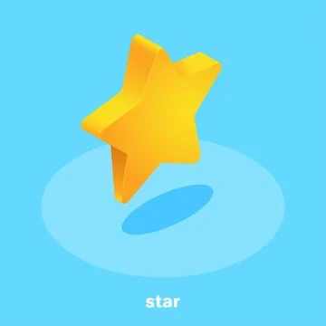 Isometric vector image on a blue background, gold color star icon, award or l Stock Illustration