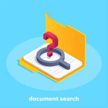 Isometric vector image on a blue background, an open folder with a document a Stock Illustration