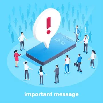 Isometric vector image on a blue background, men and women converge to a smar Stock Illustration