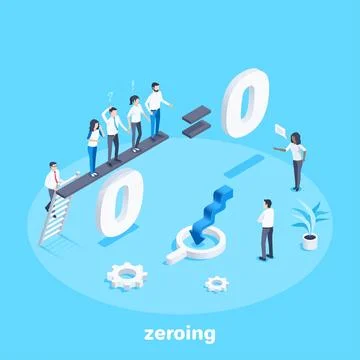 Isometric vector image on a blue background, people stand in the mathematical Stock Illustration