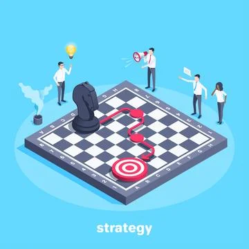 Isometric vector image on a blue background, people in business clothes aroun Stock Illustration