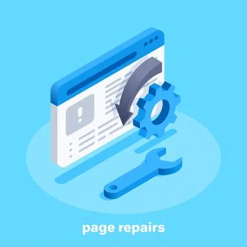 Isometric vector image on a blue background, web page window and gear with ar Illustrazione stock