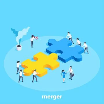 Isometric vector image on a blue background, people in business clothes conne Ilustración de archivo