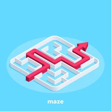 Isometric vector image on a blue background, a square maze and the path of it Stock Illustration