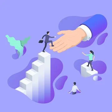 Isometric vector image on a blue background, a man in a business suit jumps f Ilustración de archivo