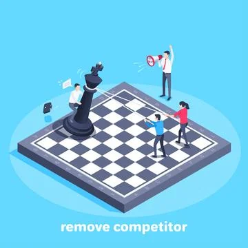 Isometric vector image on a blue background, people on a chessboard drop a ch 库存插图