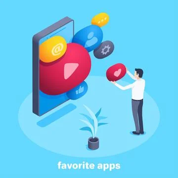 Isometric vector image on a blue background, a man in business clothes holds  스톡 일러스트