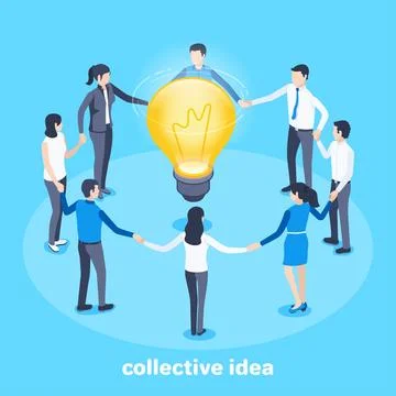 Isometric vector image on a blue background, people in business clothes are s Stock Illustration