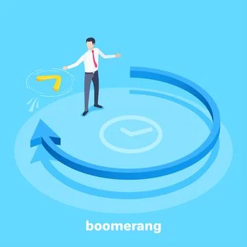 Isometric vector image on a blue background, a blue arrow going in a circle a Stock Illustration