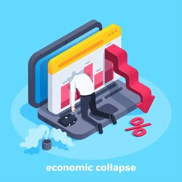 Isometric vector image on a blue background, a man in business clothes on his Stock Illustration