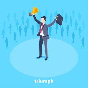 Isometric vector image on a blue background, a man in a business suit joyfull Stock Illustration