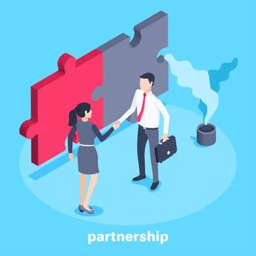 Isometric vector image on a blue background, a man in business clothes shakes Stock Illustration