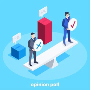 Isometric vector image on a blue background, men in business suits are standi 스톡 일러스트