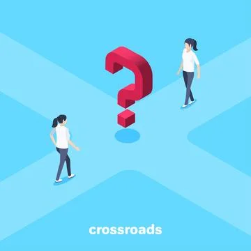 Isometric vector image on a blue background, a woman goes to the center of th Stock Illustration