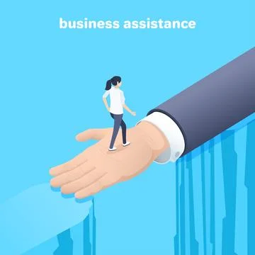 Isometric vector image on a blue background, a woman crosses an outstretched  Stock Illustration