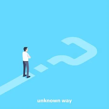 Isometric vector image on a blue background, a man in a business suit faces a Stock Illustration