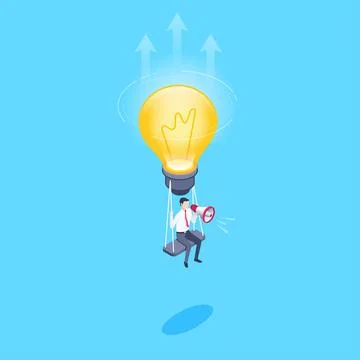 Isometric vector image on a blue background, a man in a business suit with a  Stock Illustration