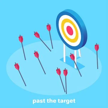 Isometric vector image on a blue background, target and arrows not falling in 库存插图