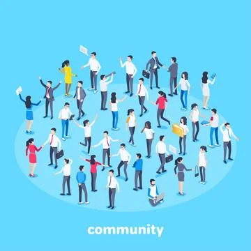 Isometric vector image on a blue background, people in business suits are gro Stock Illustration