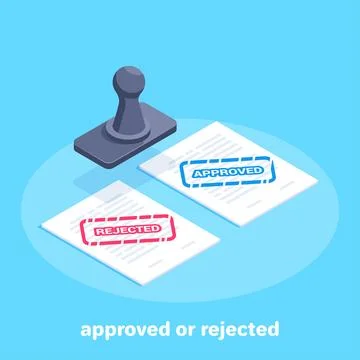 Isometric vector image on a blue background, sheets of paper marked approved  Stockillustratie