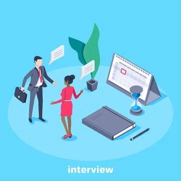 Isometric vector image on a blue background, a man in a business suit communi 스톡 일러스트