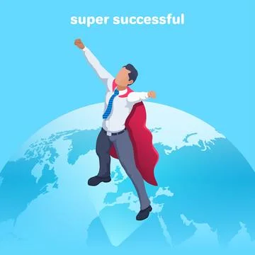Isometric vector image on a blue background, a man in business clothes and a  库存插图
