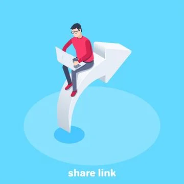 Isometric vector image on a blue background, a man in a red jacket with a lap Stock Illustration