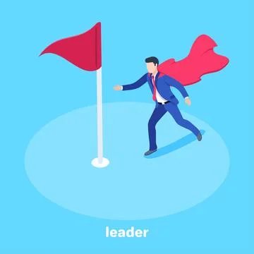 Isometric vector image on a blue background, a man in a business suit and a s Stock Illustration