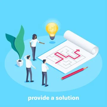 Isometric vector image on a blue background, people are standing near a sheet Stock Illustration