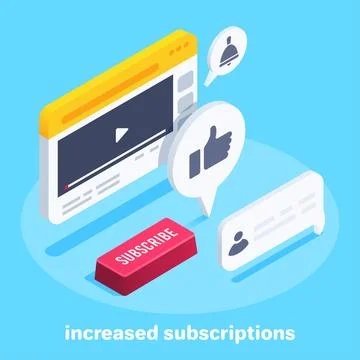 Isometric vector image on a blue background, video in the browser window and  스톡 일러스트