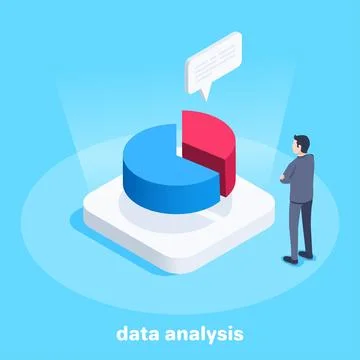 Isometric vector image on a blue background, a man in a business suit stands  Stock Illustration