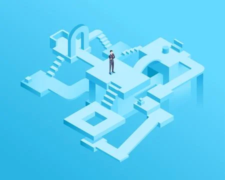Isometric vector image on a blue background, abstract place in the virtual sp Stock Illustration