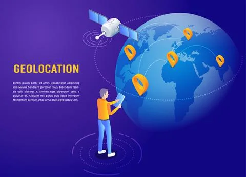 Isometric vector image on a dark background, a landing page on the theme of g 스톡 일러스트