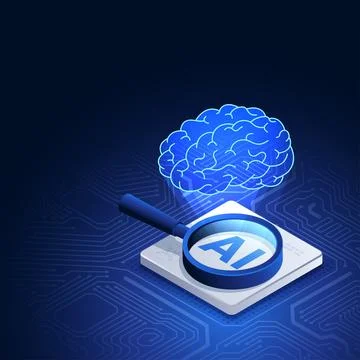 Isometric vector image on a dark blue background, the processor on the circui Stockillustratie