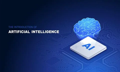 Isometric vector image on a dark blue background, the processor on the board  Stockillustratie