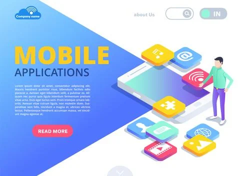 Isometric vector image in the form of a landing on a white background, a man  イラスト素材