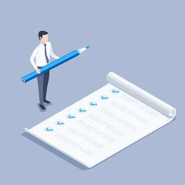 Isometric vector image on a gray background, a man in business attire with a  Stock Illustration