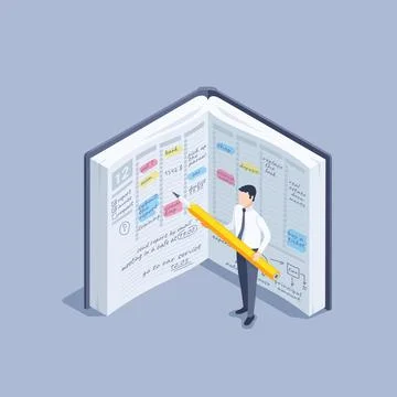 Isometric vector image on a gray background, a man in business clothes with a Stock Illustration