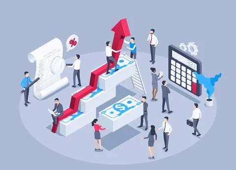 Isometric vector image on a gray background, men and women in business suits  Illustrazione stock