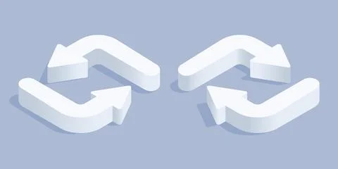 Isometric vector image on a gray background, cycle icon, white arrows set, ex 库存插图
