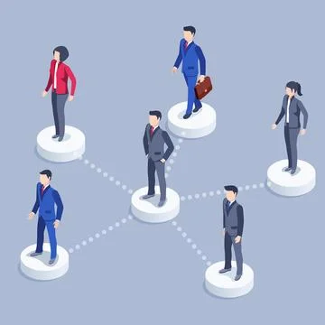 Isometric vector image on a gray background, men in business suits connected, Stock Illustration