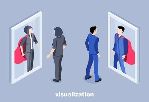 Isometric vector image on a gray background, a woman and man in a business su Stock Illustration