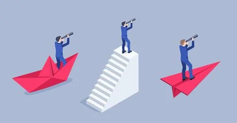 Isometric vector image on a gray background, man in a business suit with spyg Stock Illustration