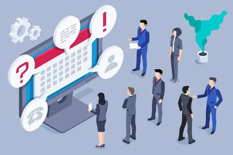 Isometric vector image on a gray background, a man and woman in a business su Stock Illustration